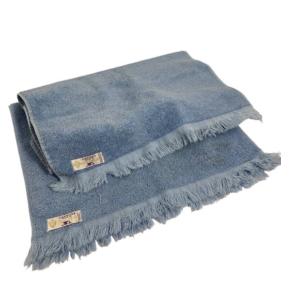 Set of Two Vintage Cannon Mills Pure Cotton Blue Floral Hand Towels Retro USA - Picture 4 of 6